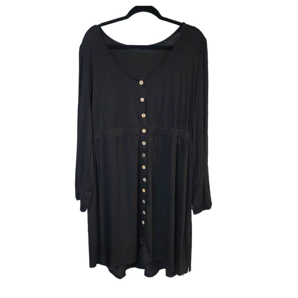 NWOT WOMEN’S 2X black stretch shirt dress long sleeve button front cottage core